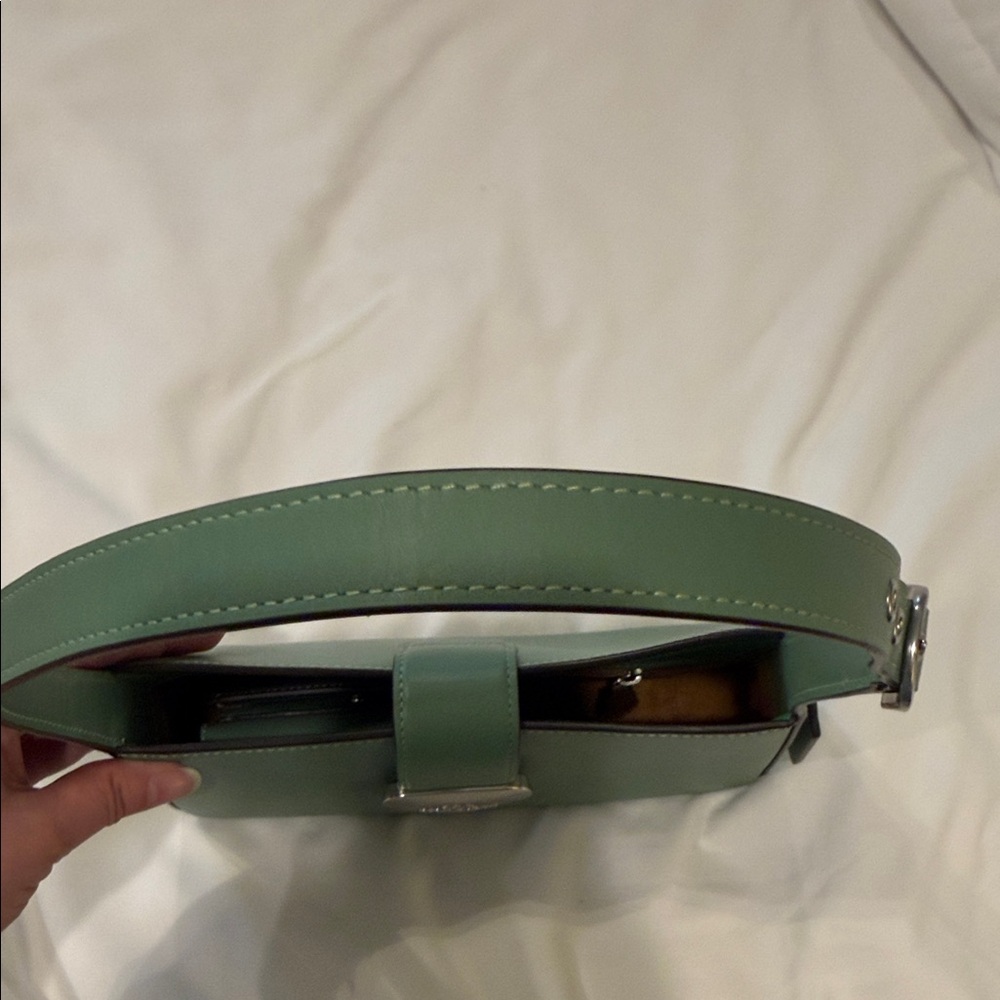 Coach Green Leather Eliza Shoulder Bag with Silver-Tone Clasp - Picture 8 of 10